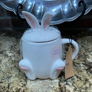 Carrot patch cottage easter rabbit hand painted mug and topper - Brand new!